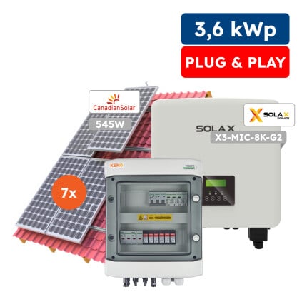 3,6kWp Jednofázový fotovoltaický set, On-grid SolaX + konstrukce